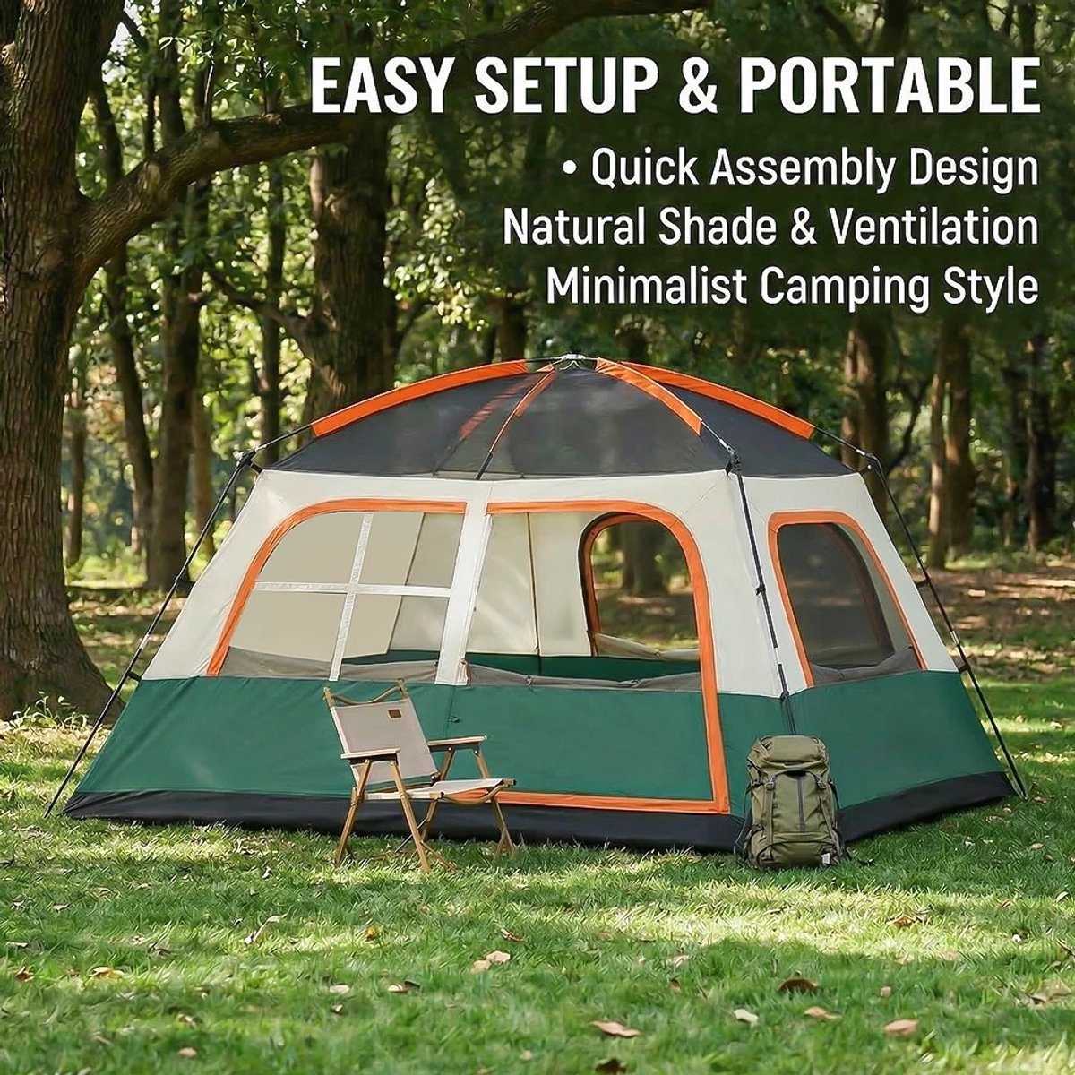 Tent - Campingtent - Familietent - Kamperen - Camping - 4-6 Personen - 320x210x180 cm - Uitklapbaar Zonnedak - Snelle Opzet - Groen/Beige – foto 3