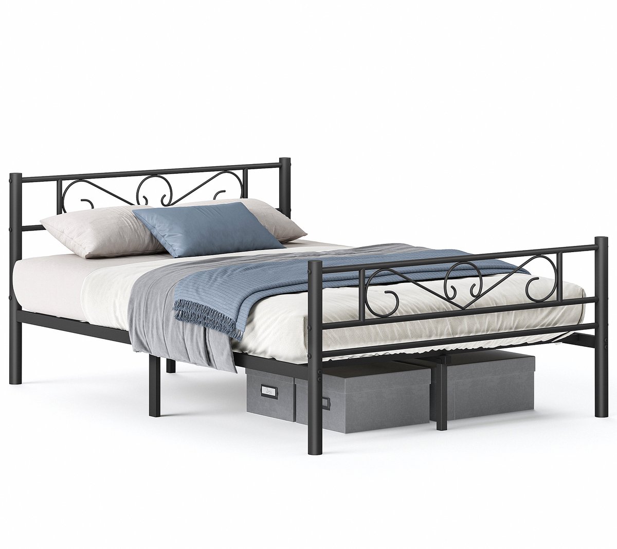 Vasagle Bed - Metalen Bed - Geschikt voor 2 Personen - Eenvoudige Montage Inktzwart