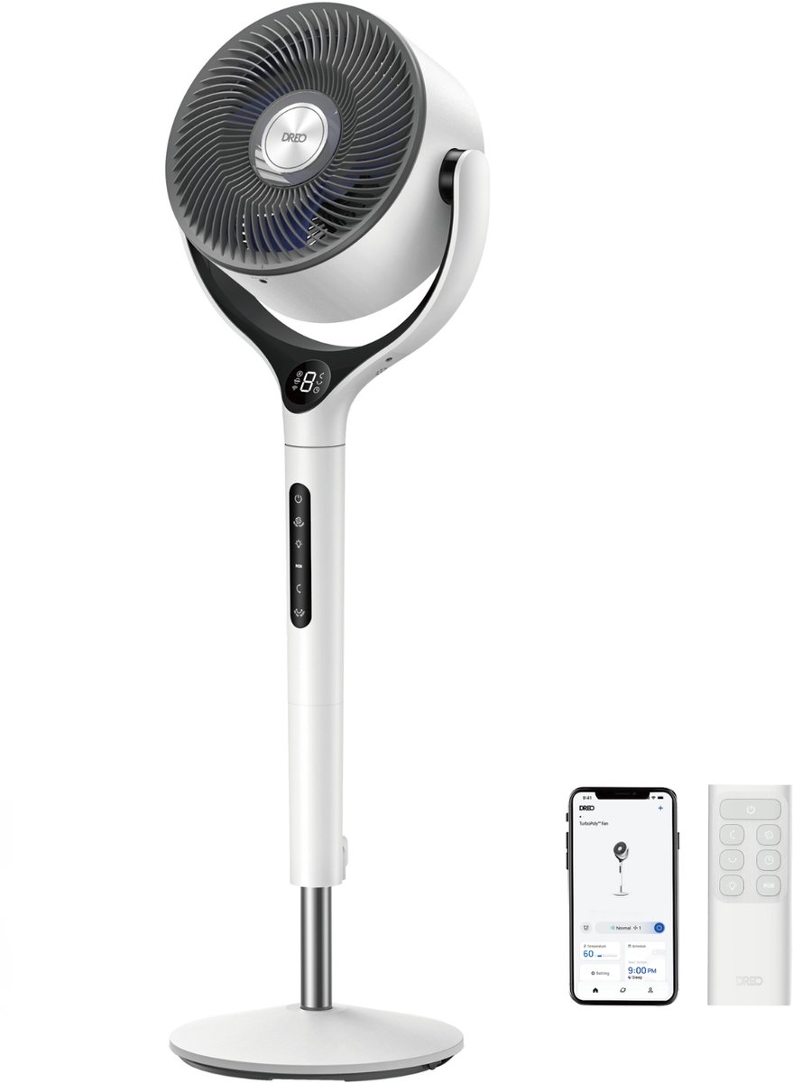 DREO TurboPoly 565S Staande Ventilator met app ondersteuning – 9 Snelheden en 6 Modi - 3D Airflow - voorzien van RGB Licht - inclusief afstandsbediening