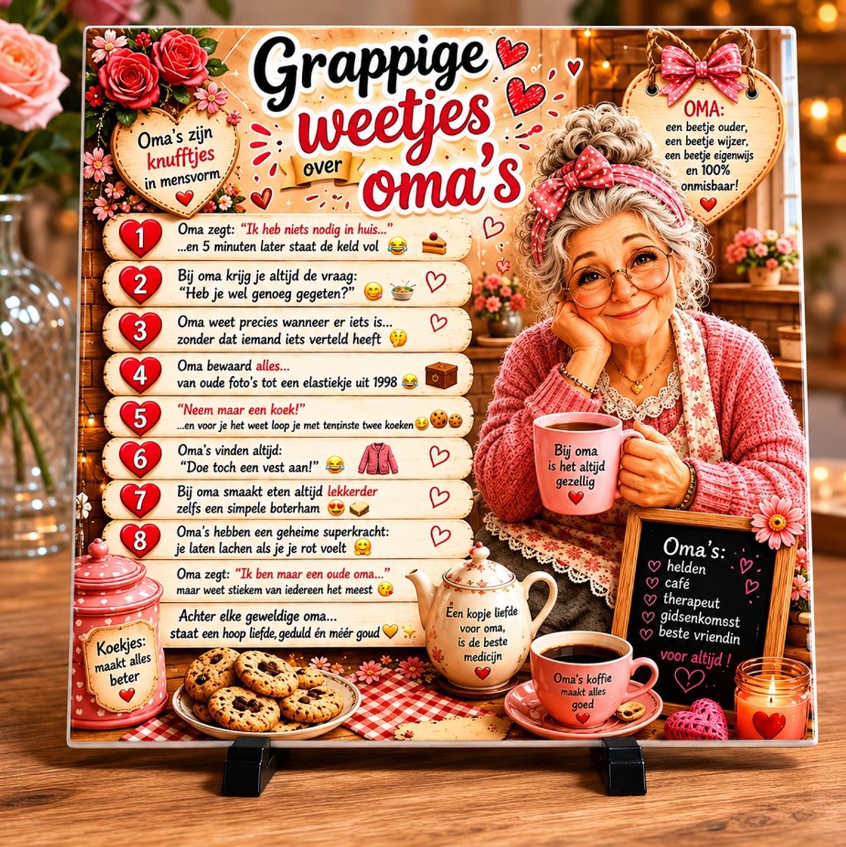 Spreuktegel Grappige Weetjes over Oma’s – Decoratief Tegeltje vol Liefde & Humor