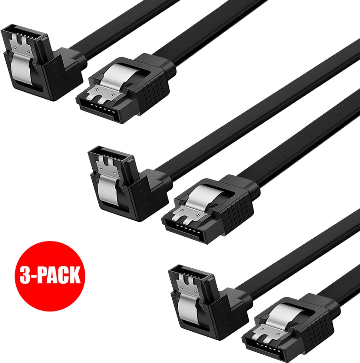 Ninzer 3-Pack SATA kabels - Sata III data Speed - voor SSD, HDD en ODD - 60 centimeter - 3 stuks