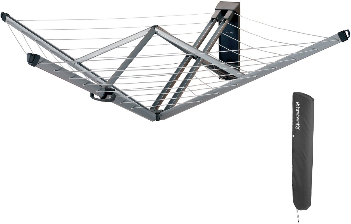 Bol.com Brabantia WallFix Wanddroogrek - met Beschermhoes - 24 m - Metallic Grey aanbieding