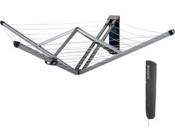 Brabantia WallFix Wanddroogrek - met Beschermhoes - 24 m - Metallic Grey
