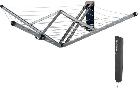 Brabantia WallFix Wanddroogrek - met Beschermhoes - 24 m - Metallic Grey