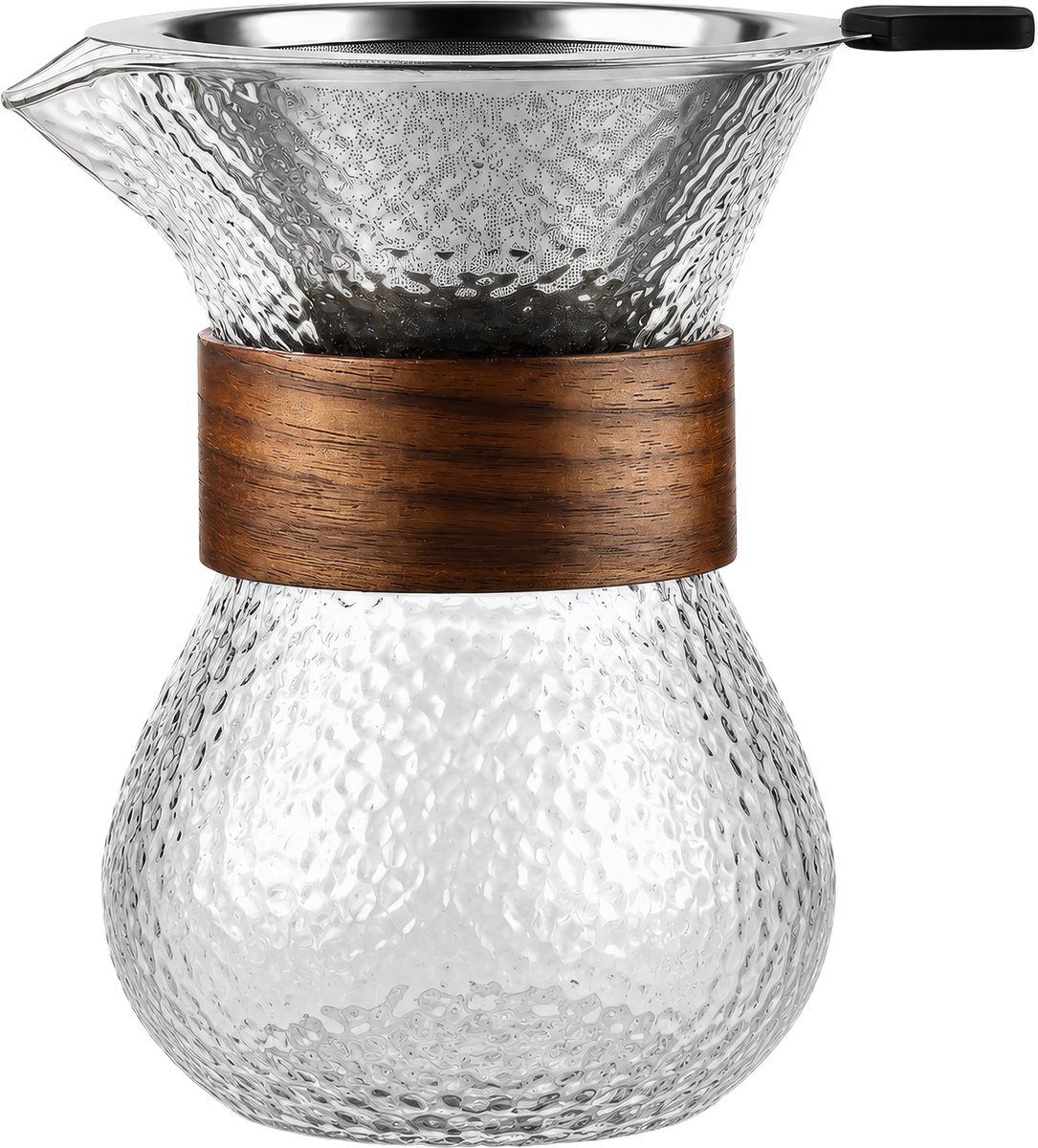 Pour Over Koffiepot met Permanent RVS koffiefilter - Slow Coffee Maker Kit - Glazen Cafetière - Koffekan Drip Gieter - Dripper Koffiemaker - Handmatig Filterkoffie koffiezetapparaat met Herbruikbaar Koffie Filter - Koffiefilterhouder set - 500 ML