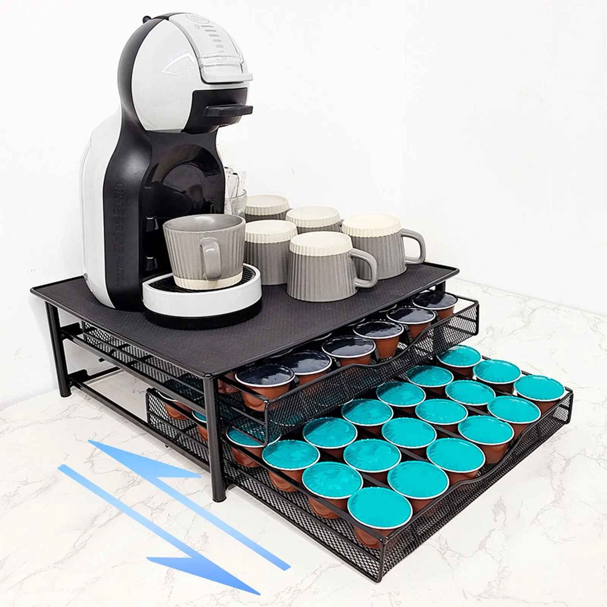 Casa Living Koffiecup Lade - Koffiecapsulehouder - 2-Laags Schuiflade - Metaal - Ruimtebesparend - Geschikt voor 72 Capsules - Zwart