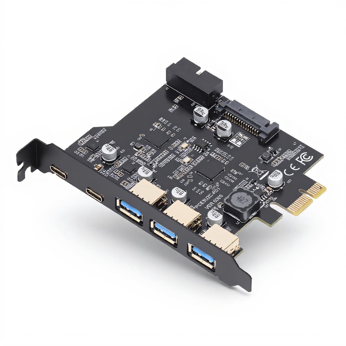 Dailygoods - Dailygoody - PCIe Naar USB 3.2 Gen 2-kaart - 20 Gbps - 5 Poorten - Type A en Type C - Uitbreidingskaart voor PC - Geschikt voor Linux en OS X