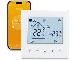 WiFi slimme thermostaat, intelligente kamerthermostaat voor elektrische vloerverwarming, draadloze programmeerbare thermostaat met externe sensor, compatibel met Alexa en Google Home, 16A, wit