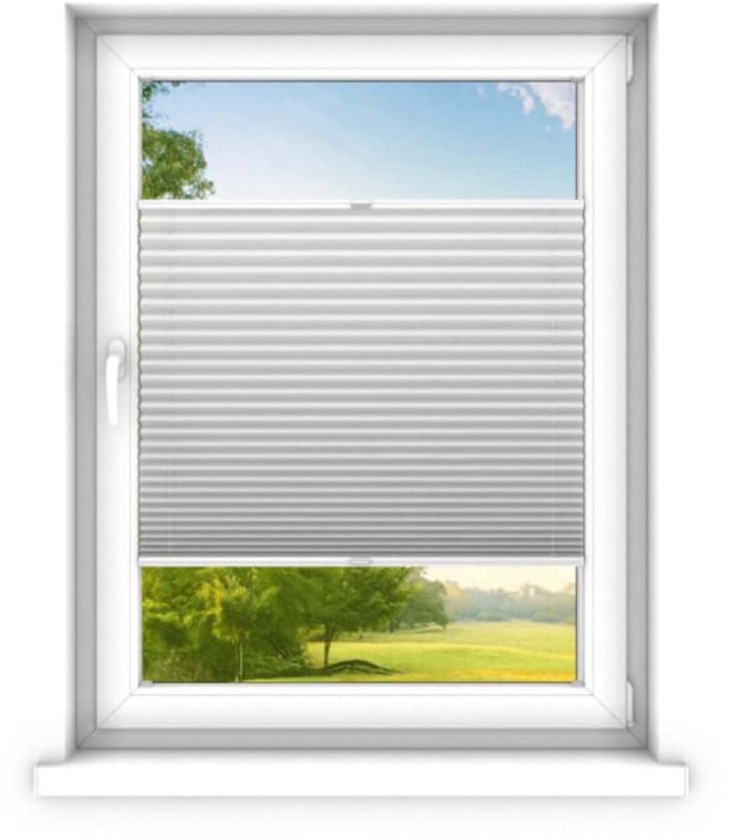 time4blinds - Plisségordijn zonder boren op maat gemaakt - Vouwgordijn - Plisségordijn privacy en zonwering - Eenvoudige installatie - Kant-en-klaar plisségordijn - 50x200 cm - Zilver