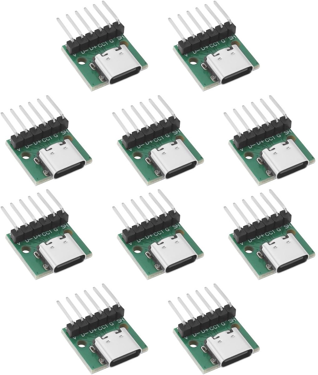 Dailygoods - Dailygoody - USB3.1 Type-C Vrouwelijke Adapter - 10 Stuks - Voor DIY Projecten - 6Pin Dip Adapter - Test Board - Geschikt voor 3D Printers