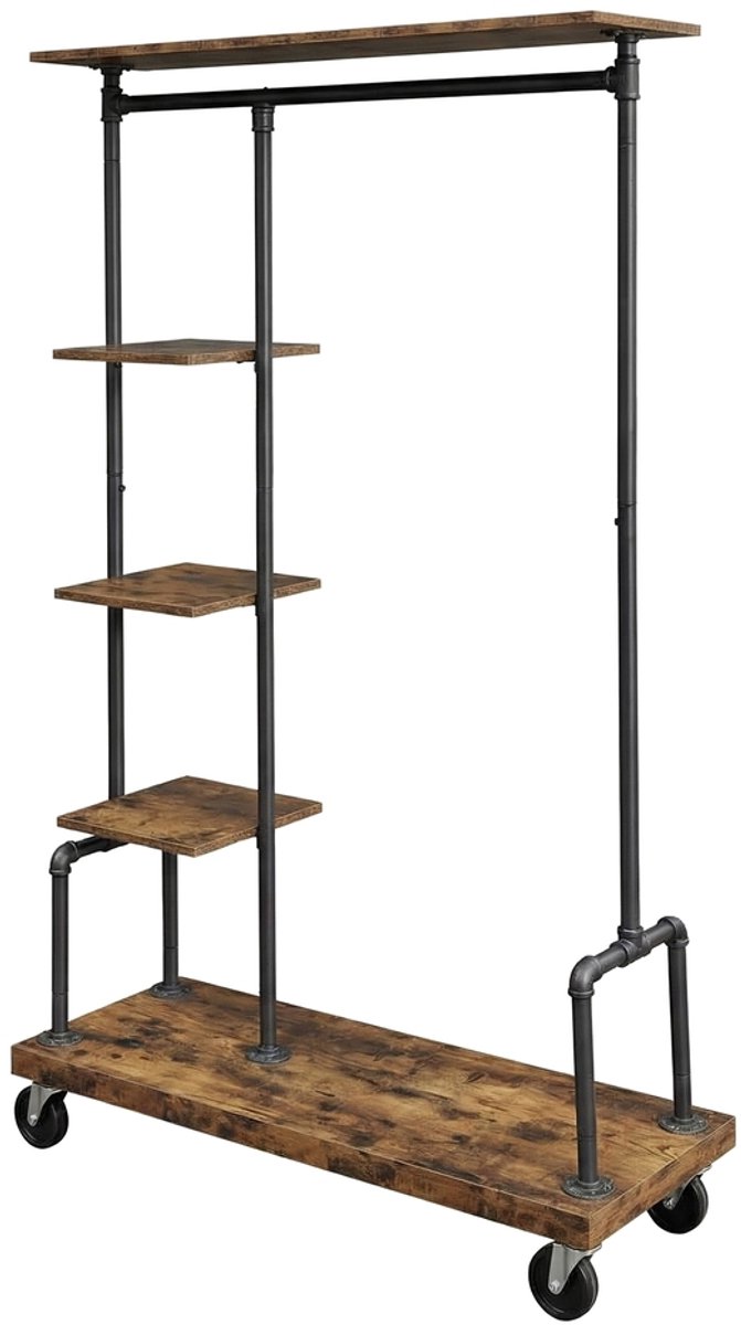 VASAGLE - Kledingrek - Kledingrek op Wieltjes - Industrieel Design - Organizer voor Kleding