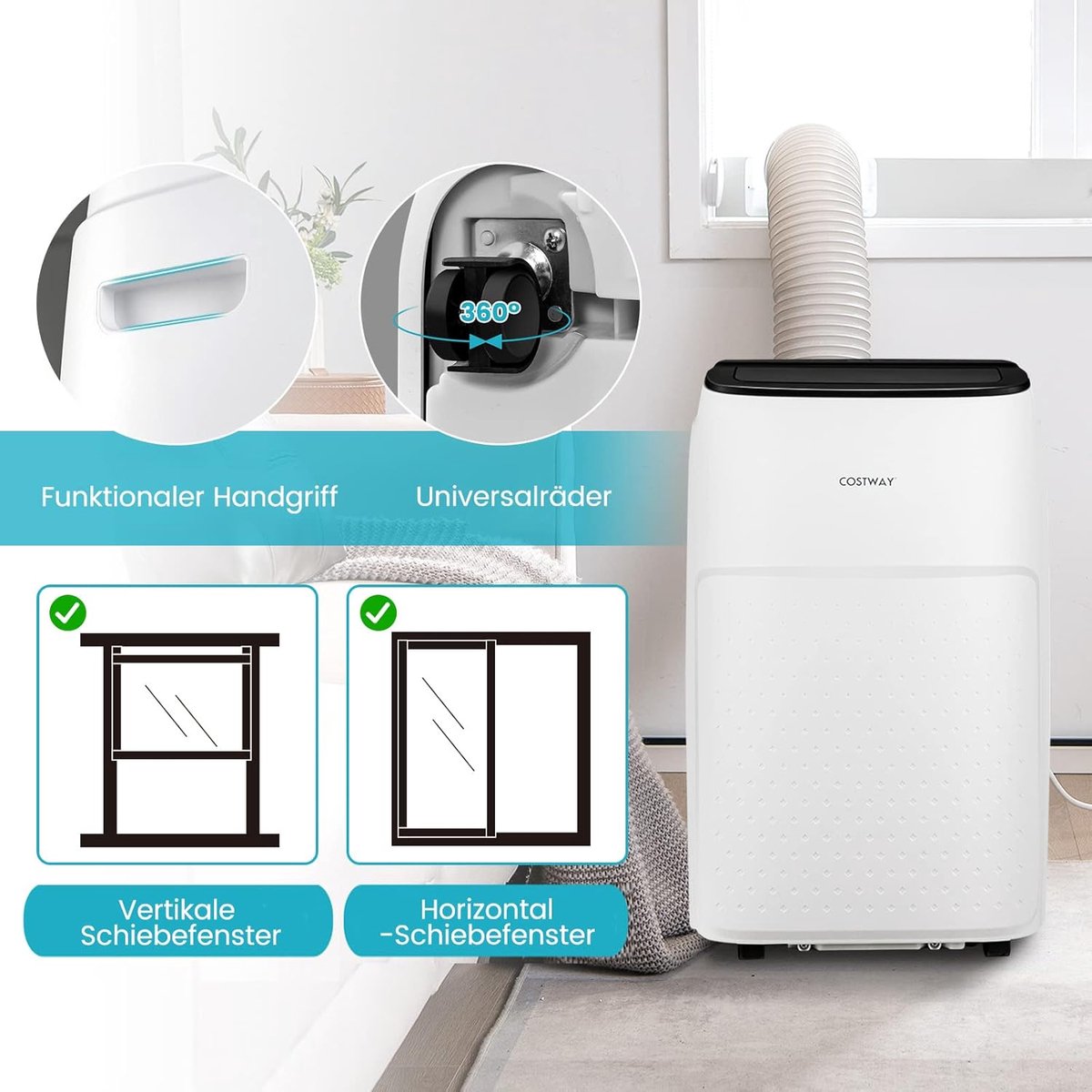 COSTWAY Mobiele Airco met Verwarming, 12.000 BTU, Wifi, Afstandsbediening, 120 m³, Energieklasse A thumbnail 3