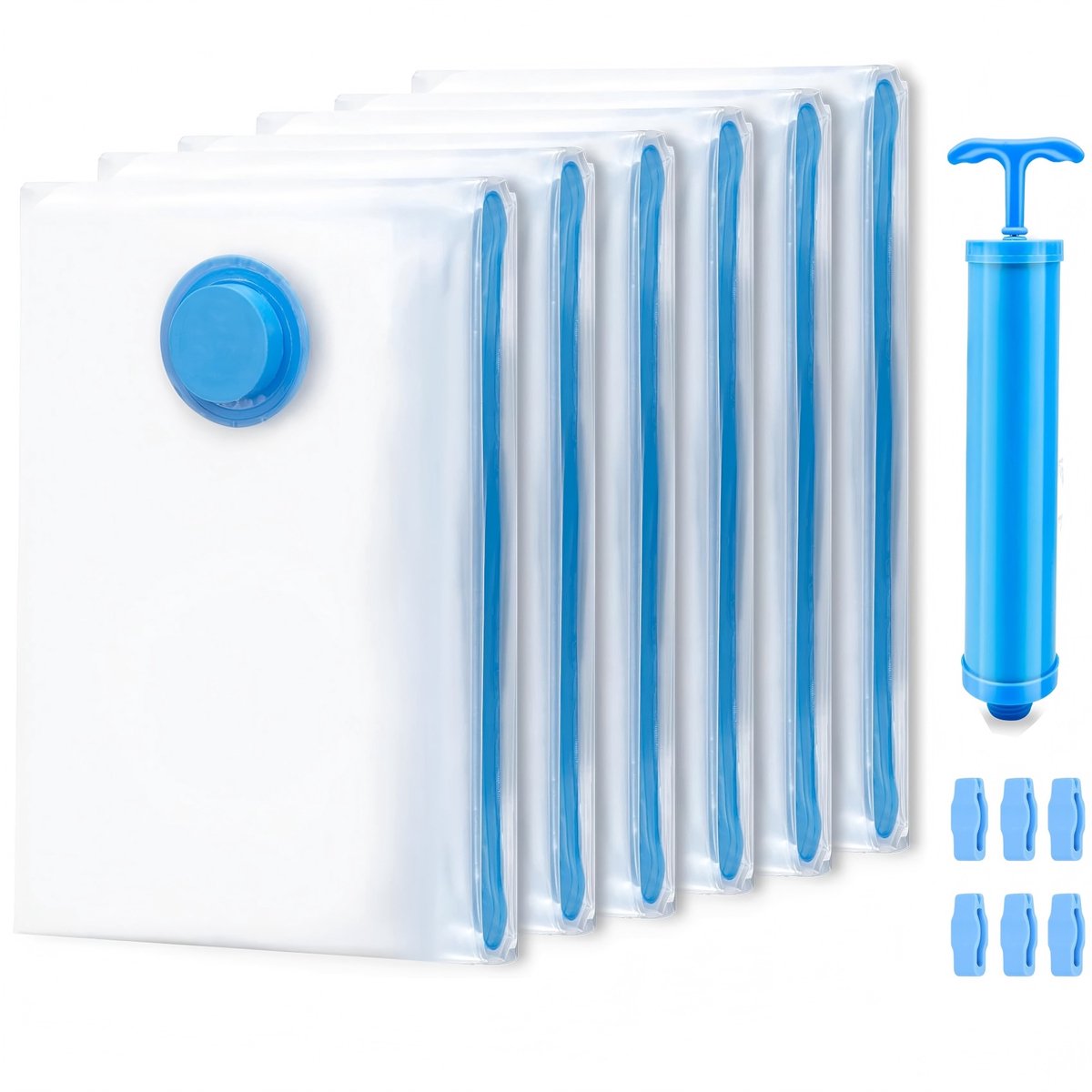 Vacuüm Opbergzakken 80x100 cm Set van 6 – Ruimtebesparende Vacuümzakken voor Kleding & Beddengoed – Lucht- en Waterdichte Compressiezakken met Handpomp – Herbruikbare Opbergzakken voor Kast, Reis en Opslag