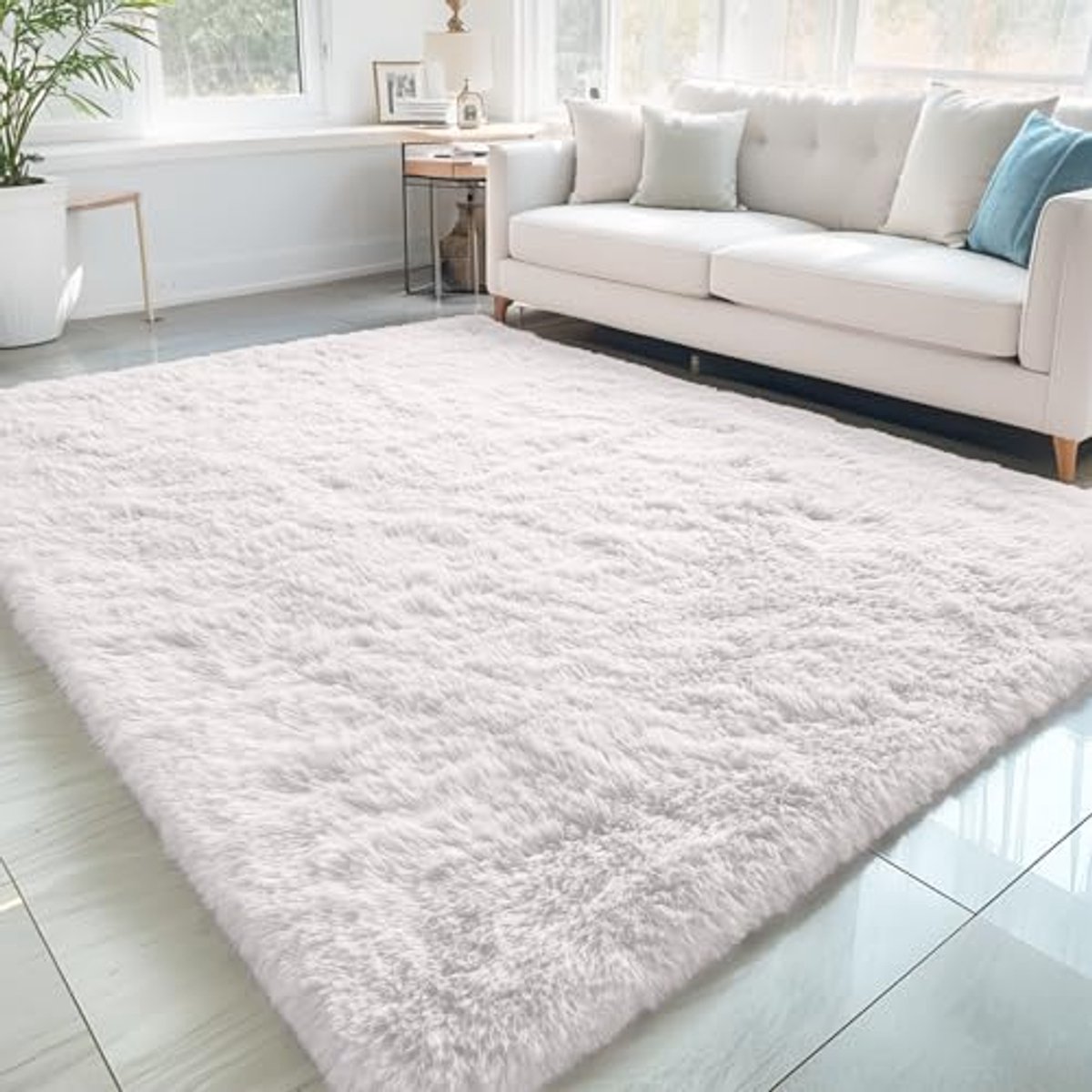 Homaxy - Shaggy Vloerkleed Scheid wit - 153x214 CM - Hoogpolig Vloerkleed - Tapijt voor Woonkamer en Slaapkamer