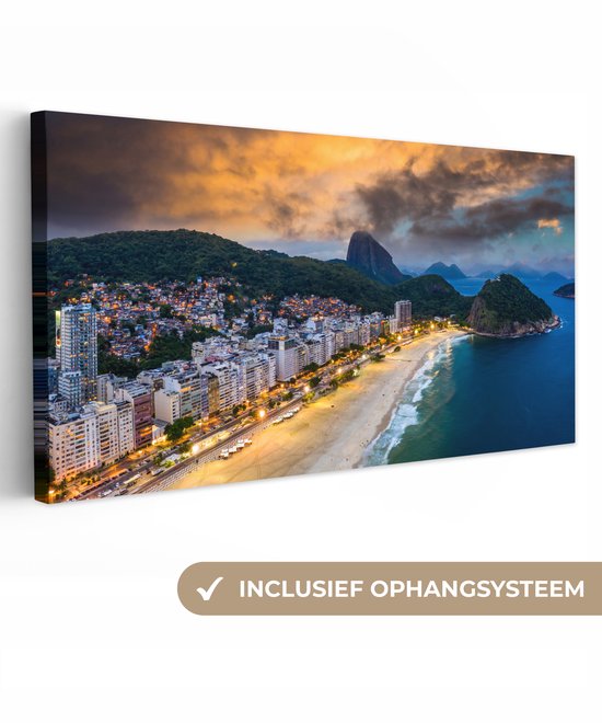 Canvas schilderij 160x80 cm - Wanddecoratie Strand Copacabana bij zonsondergang - Muurdecoratie woonkamer - Slaapkamer decoratie - Kamer accessoires - Schilderijen op canvas