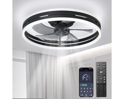 TIM® Plafonniere Met Ventilator - Plafondventilator - Plafondventilator Met Verlichting - Zwart - 45cm x 45cm x 20cm