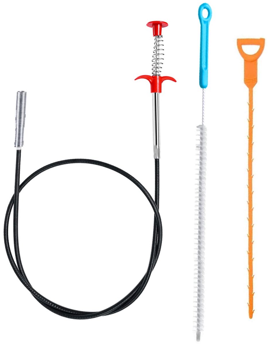 carmdering - Afvoerontstopper Set - Afvoerreiniger - Driehoekige Reinigingshulpmiddelen - Diepgaande Haargreep - Mechanische Buisreiniging - Roestvrij Staal En Kunststof - Flexibel Ontwerp Voor Bochten - Chemievrije Oplossing Zonder Schade - 3 Stuks