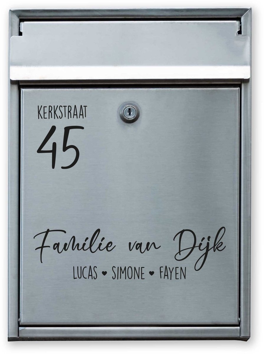 Gepersonaliseerde Brievenbussticker met Huisnummer en Naam | Familie Sticker | Zwart