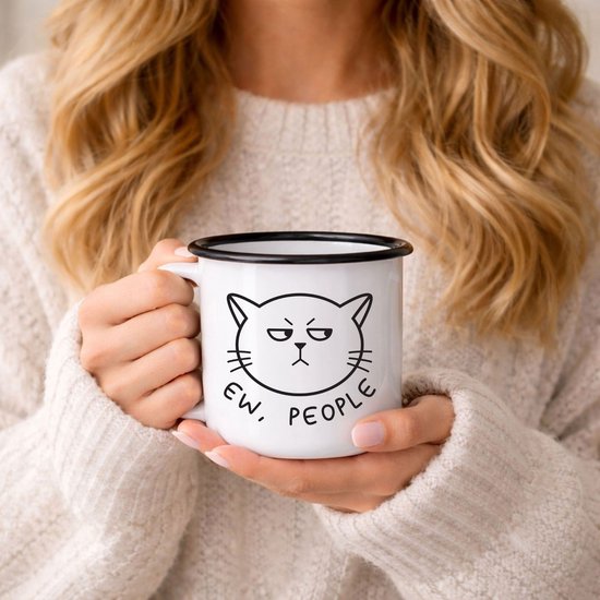 Creasowl® Ew, People Enamel Mok - Kattenmok - Grappige Kattenprint - Geschikt voor Koffie en Thee - Duurzaam en Milieuvriendelijk — afbeelding 2