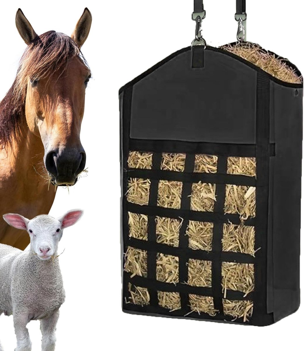 Hooizakken voor paarden - Slow Feed-hooizakken voor geiten, schapen en ezels - Hooi- en voerzakken van hoogwaardig Oxford-materiaal - zwart