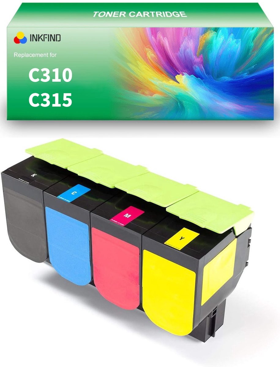 INKFIND 006R04356/006R04357/006R04358/006R04359 tonercartridge compatibel met Xerox 006R04356/006R04357/006R04358/006R04359 geschikt voor Xerox C310/C315 - 4-pack Zwart/Cyaan/Magenta/Geel