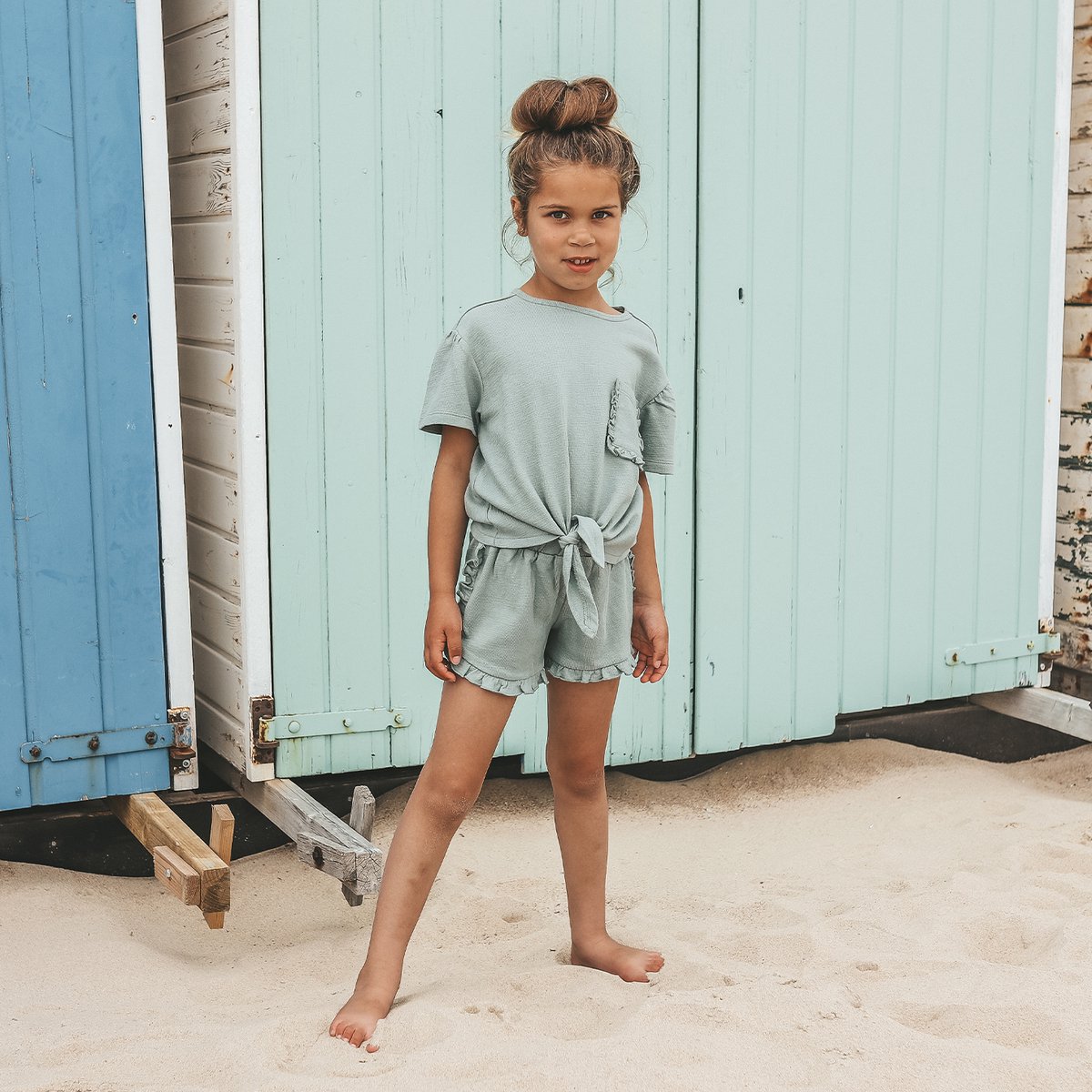 Your Wishes Textured Jersey Front Tie Shirt Tops & T-shirts Meisjes - Shirt - Groen - Maat 122