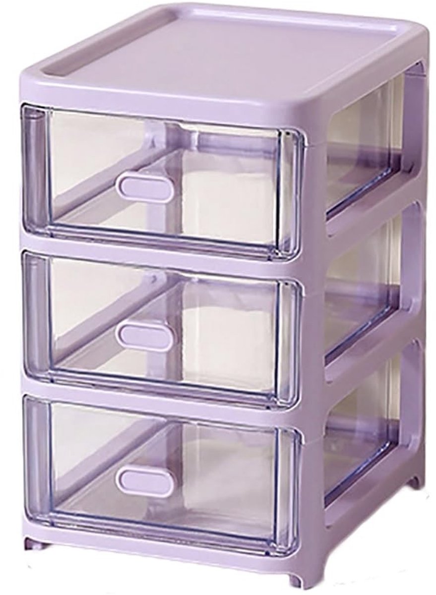 Dailygoods - Dailygoody - Opbergdoos Bureau - Organizer met 3 Lades - Multifunctionele Opbergoplossing - Lila - Sieraden en Kralen - Geschikt voor Thuis en Kantoor