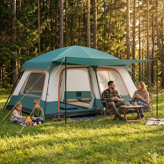 LUMÉ STORE Glampingtent - Kampeertent - Campingtent - Familietent - 2-4 Personen - Waterproof - Muggengaas - UV Bescherming - Groen — afbeelding 4