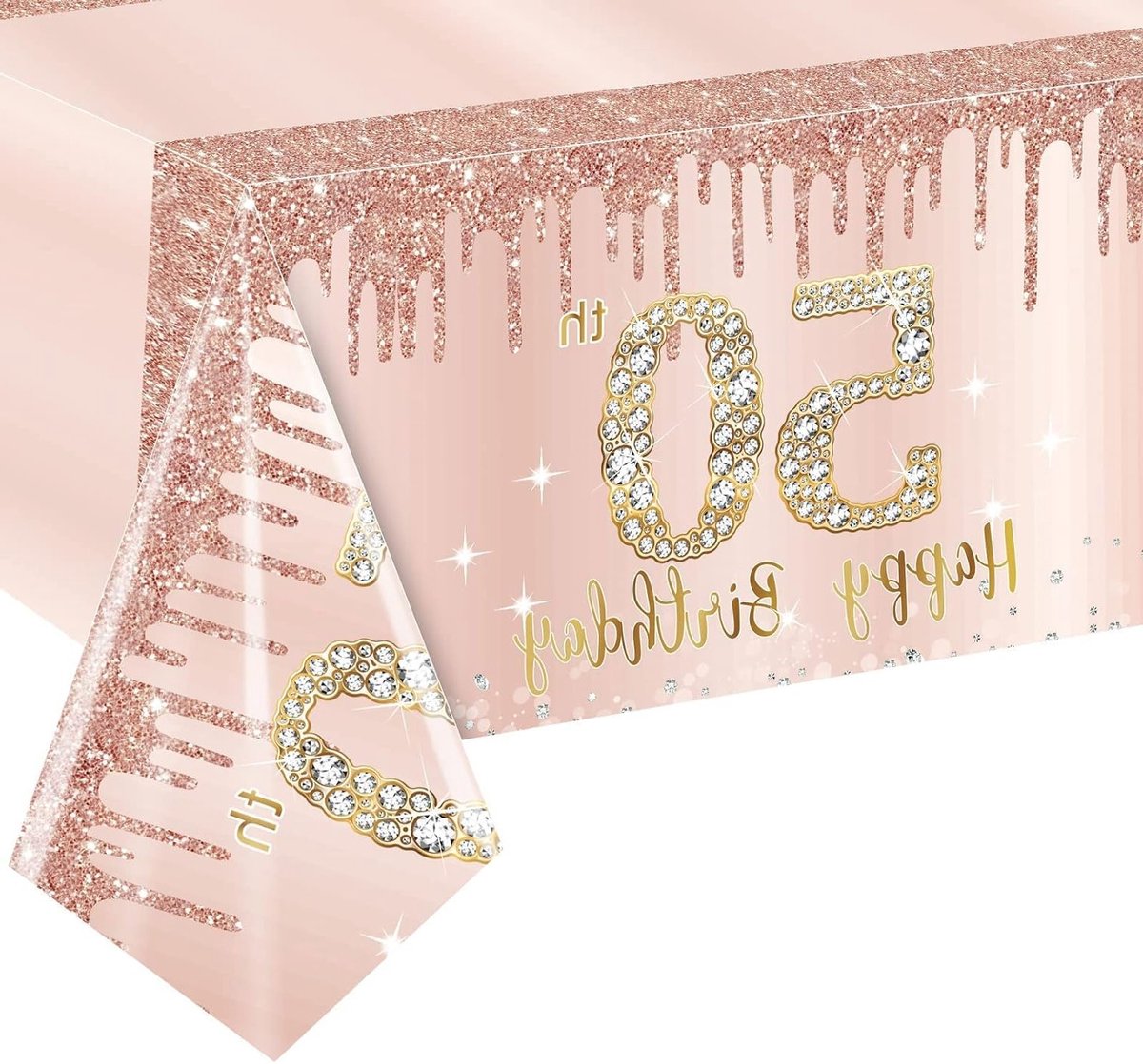 50e Verjaardag Tafelkleed in Roségoud, 54x108 Inch, Waterdicht en Rectangular Tafeldecoratie voor Feestjes, Perfect voor Vrouwen en Verjaardagscadeaus