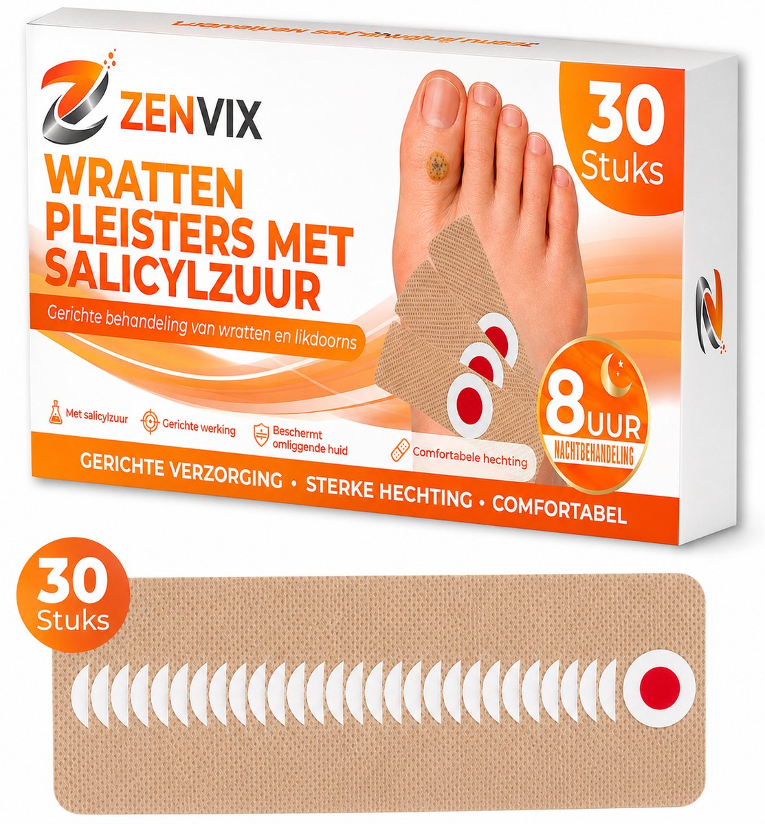 Zenvix® Wrattenpleisters met Salicylzuur 30 Stuks– Likdoornpleisters - Wrattenbehandeling - Eksteroog Verwijderaar - WrattenPleisters - Likdoorn Verwijderaar