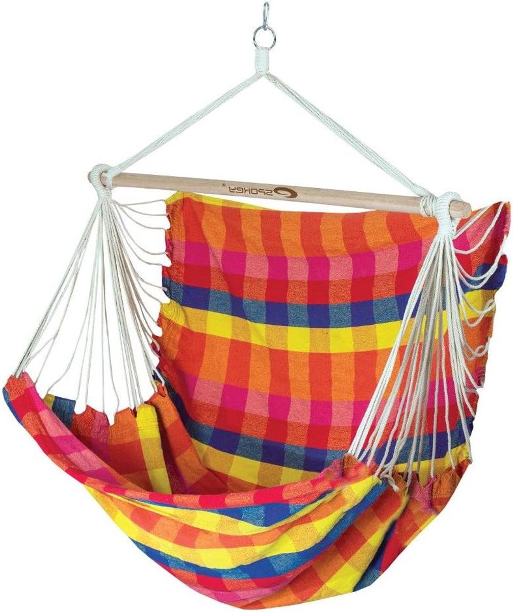 Hangstoel 2-persoons - Hangmat stoel - Ontspannen in de tuin - Dikke katoenen stof - 200 cm - Rood-geel gestreept