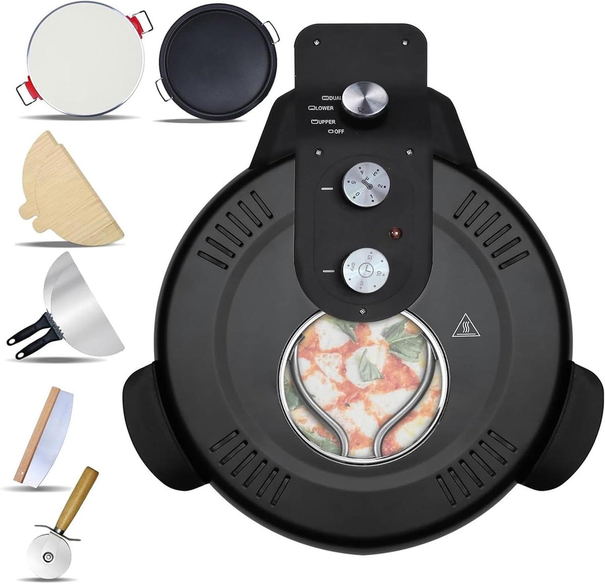 Elektrische Pizzaoven Pizzamaker Tafelmodel Thuis Pizza Bakken Snelle Hitte 380°C 16 inch Zwart