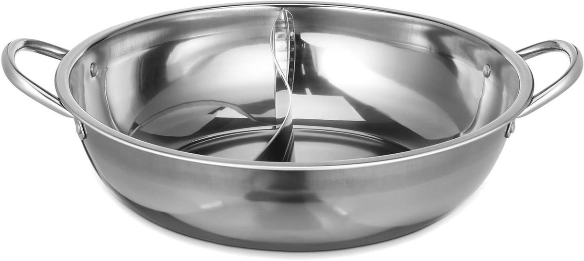 Roestvrijstalen Hotpot - Verdeelde Pan - Gezellig Eten - Dubbel Compartiment - 31 cm - Zilver