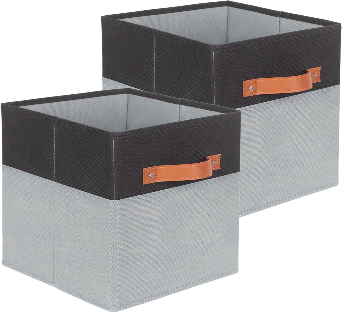 SnelShoppen - Foldable Fabric Storage Box 27x27x28 cm - Organiser Cube met Handvat voor Kabinet, speelgoed, Zwart en Lichtgrijs - Hoge kwaliteit Polyp