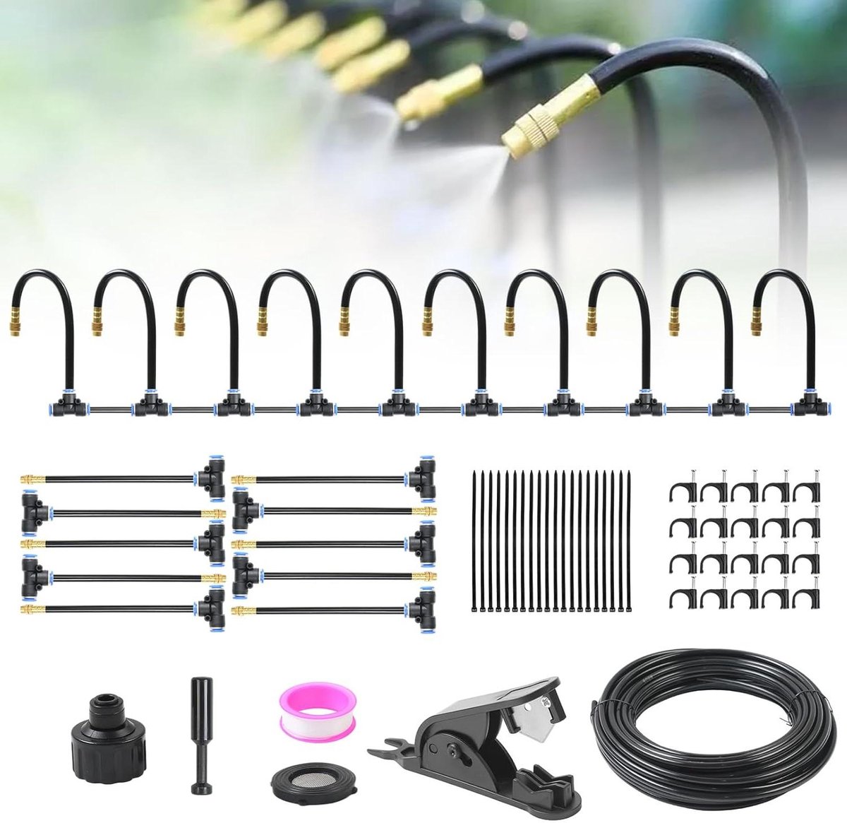 Tuin Irrigatiesysteem - Bewateringsset Gazon - Planten Water Geven - 360° Verstelbare Sproeiers - 10 Meter - Zwart
