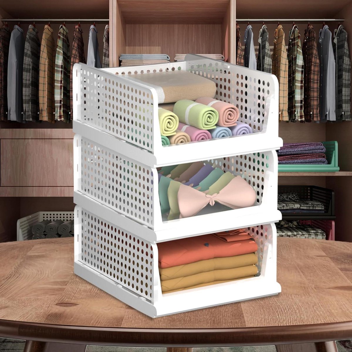 Kast Organizer - Kleding Opberger - Garderobe Ordenen - Opvouwbaar Ontwerp - 3 stuks - Wit