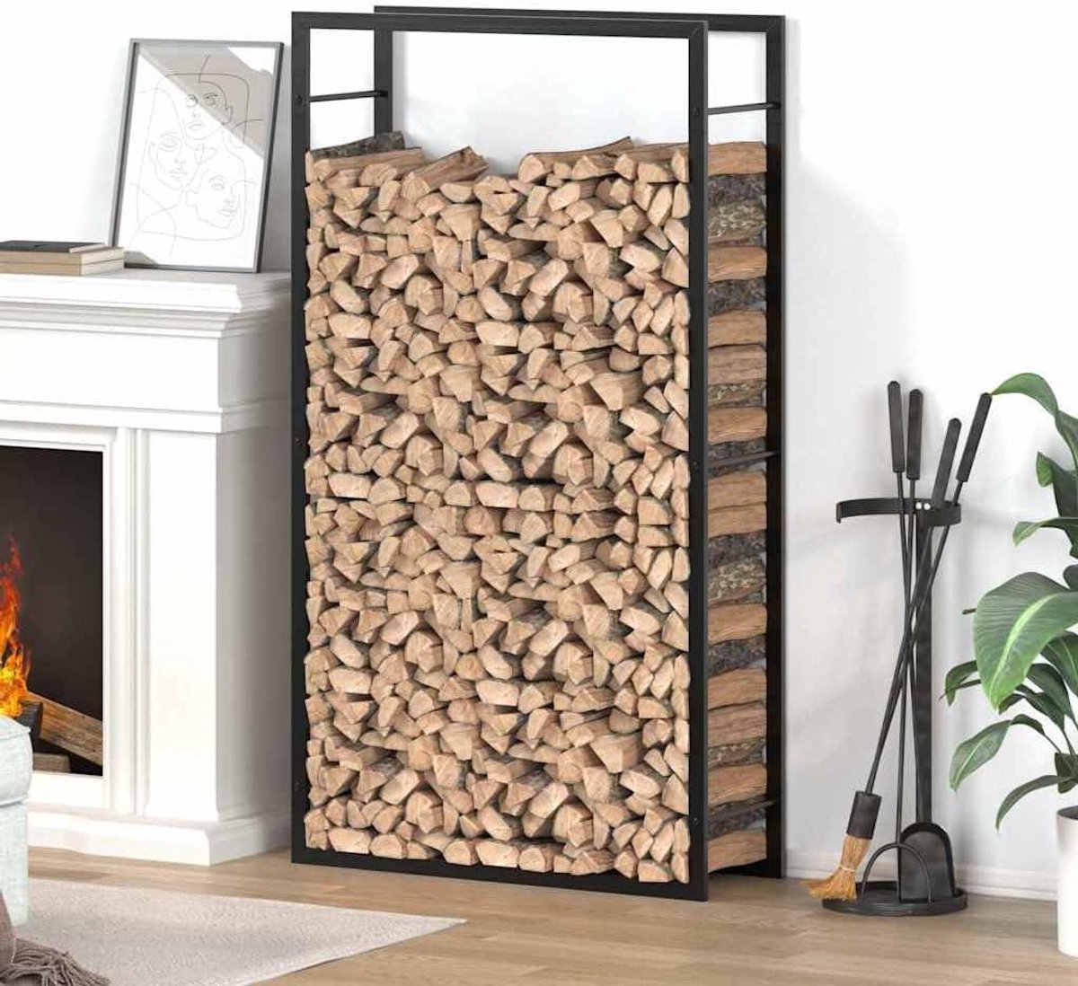 Houtrek - Houtopslag Brandhouthouder - Open Haard Aanvullen - Optimale Luchtcirculatie - 80x28x154 cm - Matzwart