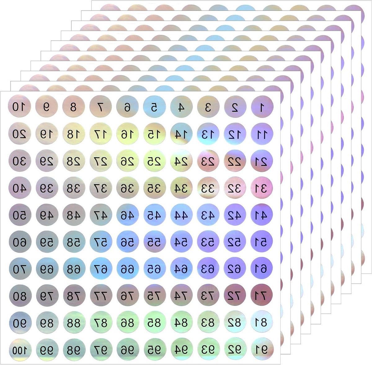 10 vellen holografische cijferstickers 1-100 zelfklevende ronde nummerstickers laser voor kantoor kluisjes thuisorganisatie