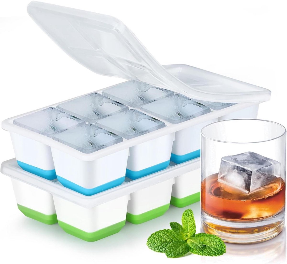 GELLDG Siliconen Ijsblokjesvormen - 2 Stuks - Ijsblokjesschalen met Deksel - 20,8x11,8cm - Stapelbaar Makkelijk Uitvriezen Vaatwasserbestendig - Geschikt voor Whisky en Cocktails