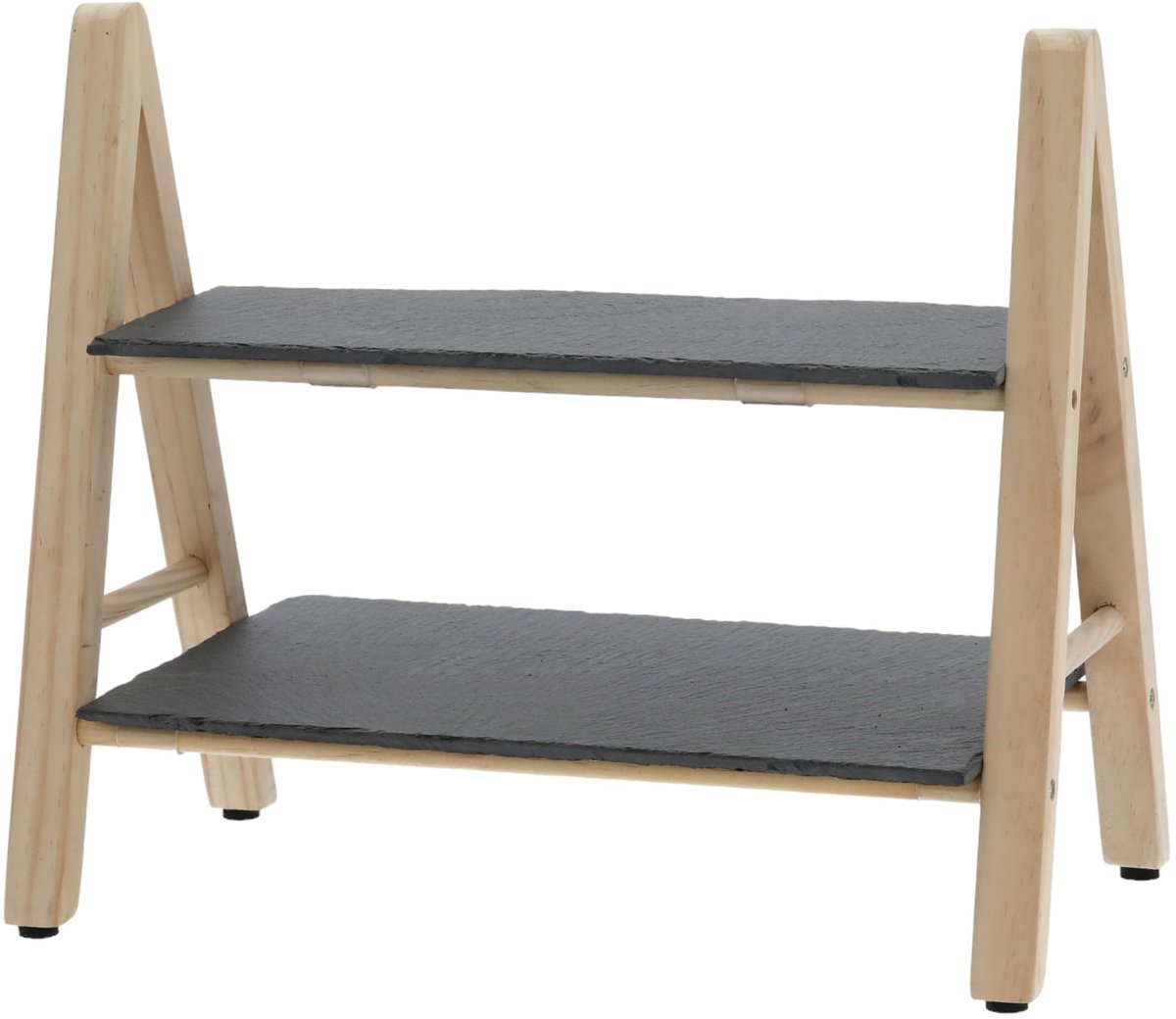 Dailygoody - Etagère - Leisteen en grenenhout - Elegante woonaccessoire - 32 x 18 x 28 cm - Organiseren en decoreren - Ideaal voor planten en keukenge
