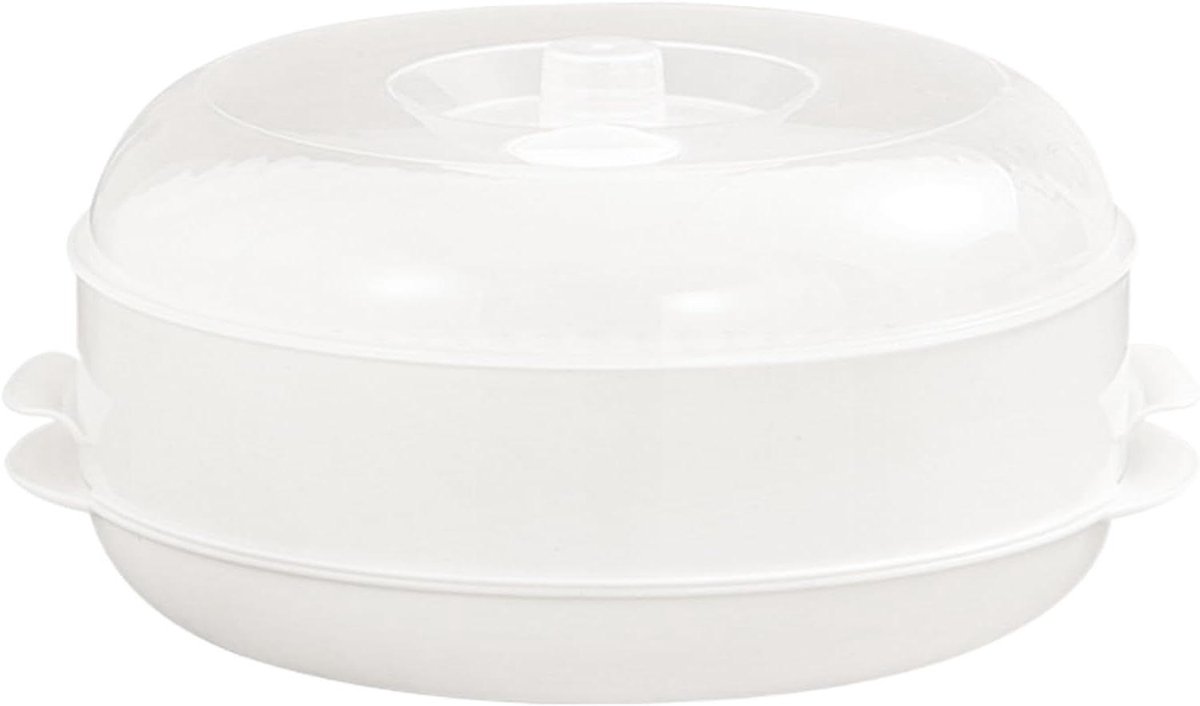 Magnetron Stoomkoker - Stapelbare Kookpan - Gezond Koken - Stoomtechnologie - 22 x 16.5 cm - Wit