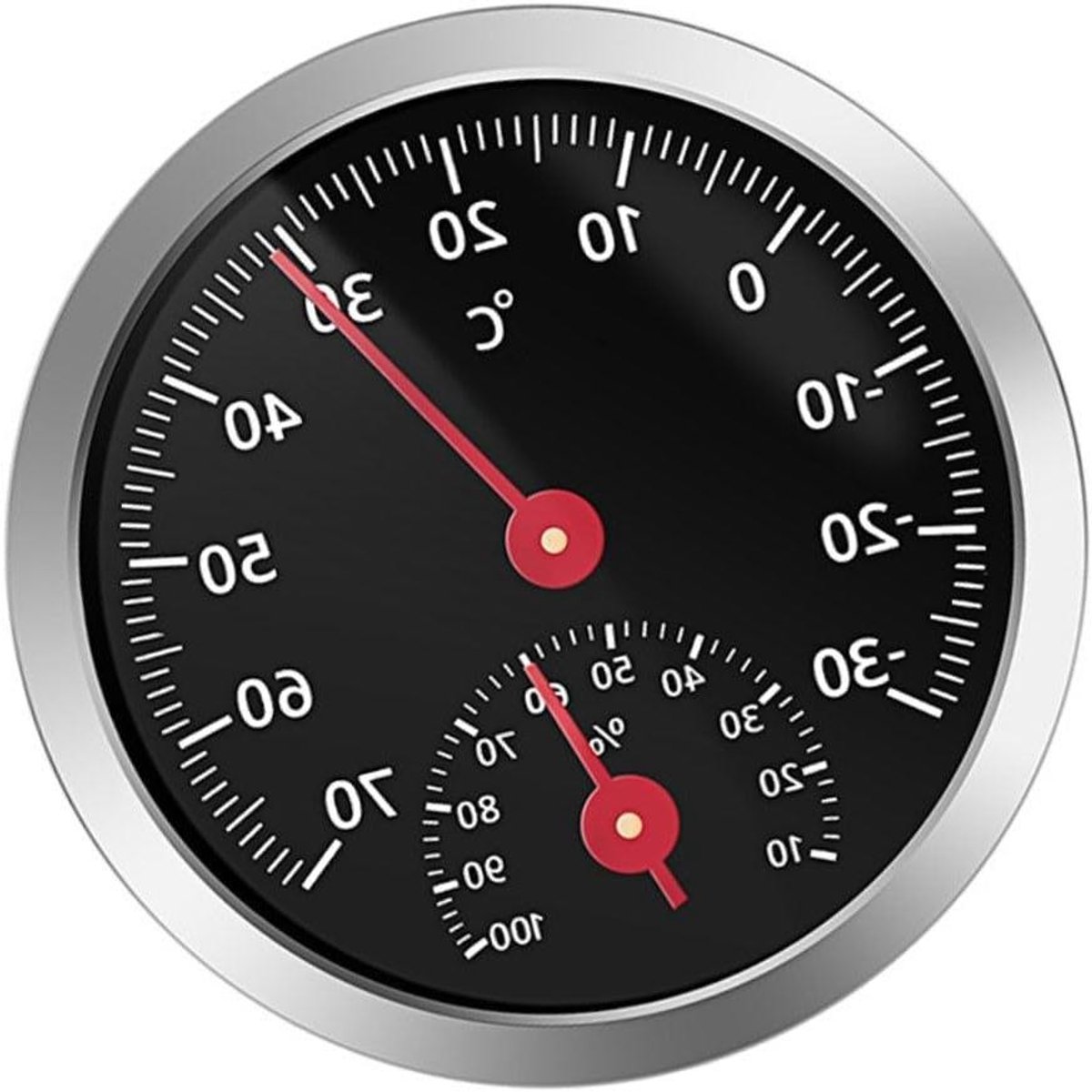 Auto Thermometer Hygrometer - Temperatuur Vochtigheid Meter - Omgeving Monitoren - Mechanische Hoge Nauwkeurigheid - 5.5cm Diameter - Zilverkleurig