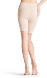 Nude shorts met een visgraatpatroon en geribbelde tailleband.