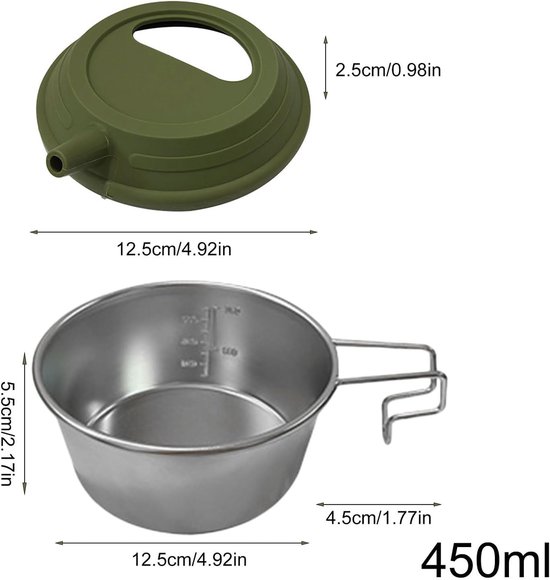 Wandelreis Koffiebeker - Camping Thermosbeker - Outdoor Reizen - Opvouwbaar Handvat - 450 ml - Roestvrijstaal — afbeelding 5