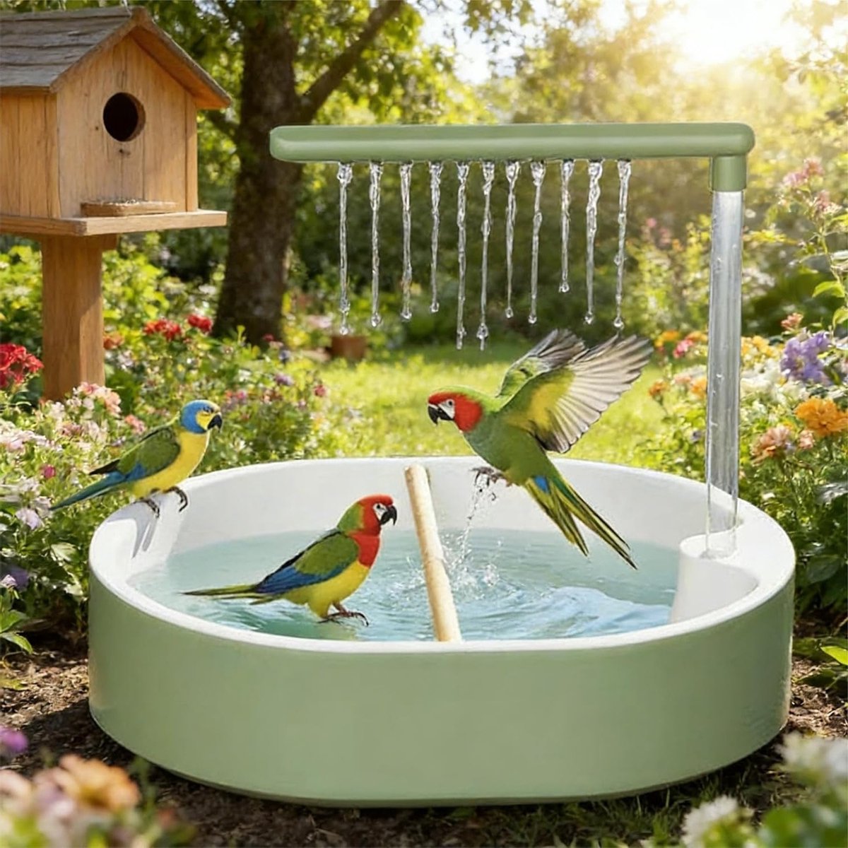 Automatische Vogelbad met Waterval en Circulatiepomp voor Parkieten en Cockatiels, 31.8 x 28 x 25 cm, Ideaal voor Vogelverzorging en Speelplezier
