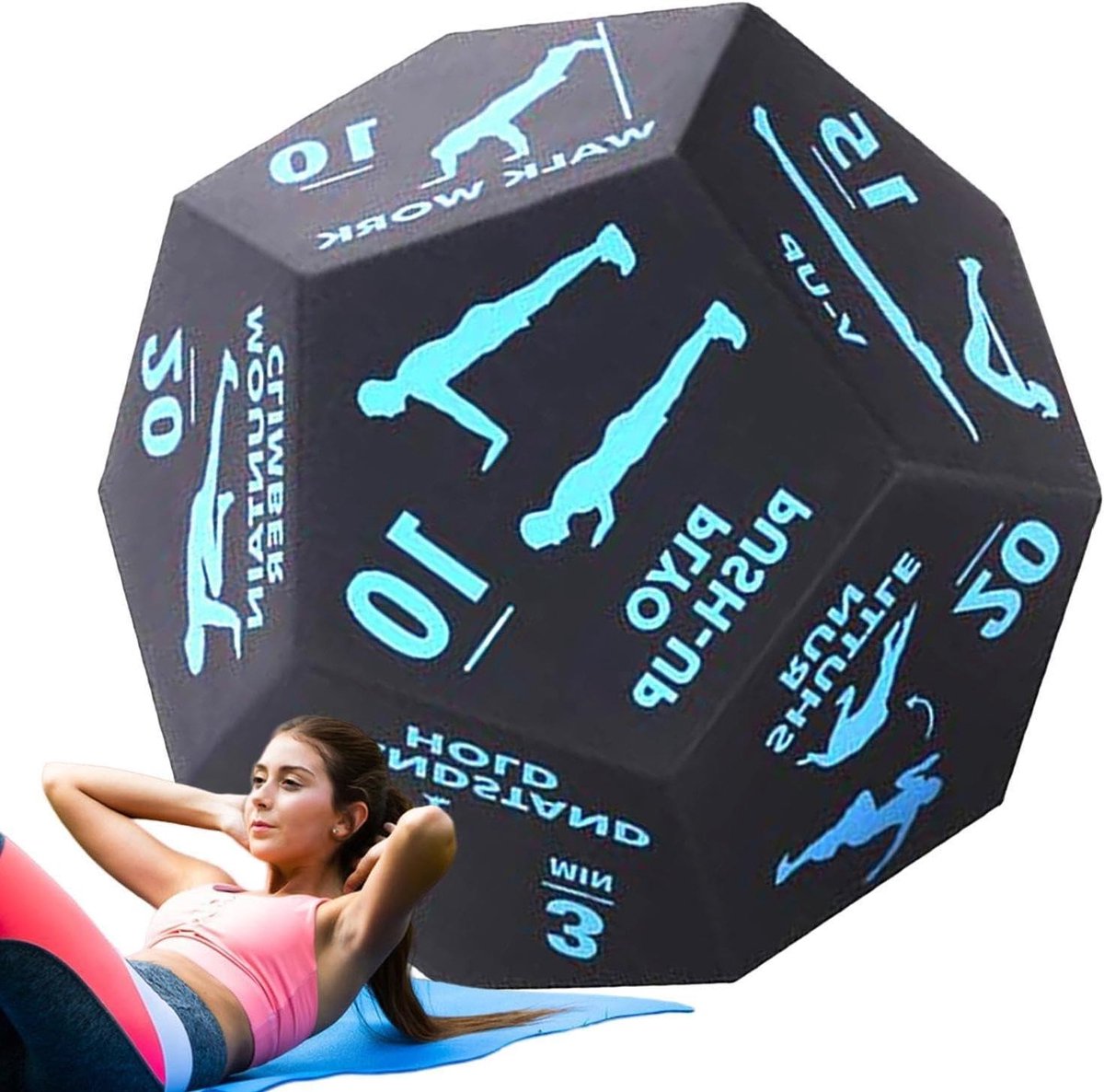 Oefendobbelstenen - Bewegingsdobbelstenen Trainingsmateriaal - Thuisworkout Variatie - 12-zijdig - 12 x 10 x 10 cm - Blauw