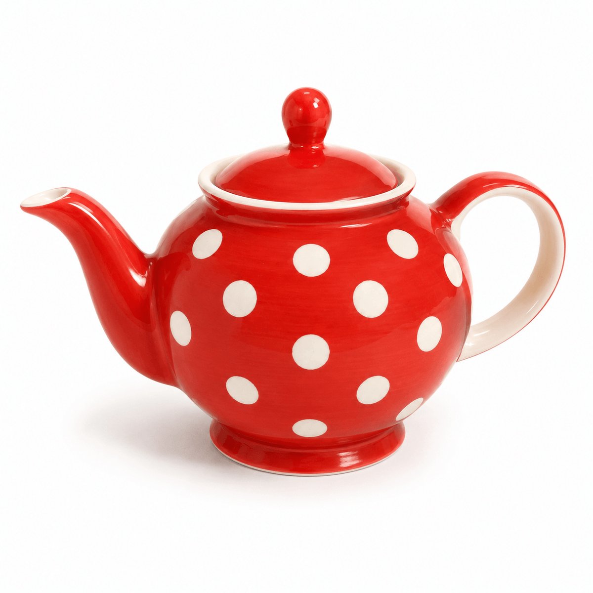 Theepot Polka Dot - Rood met witte stippen 1000 ml - Keramiek - Handgemaakt en geschilderd