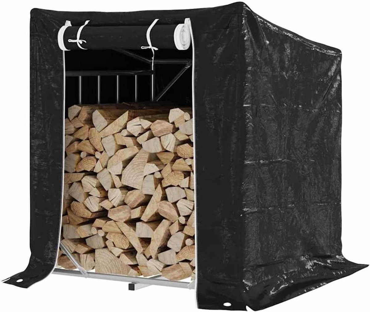 Houtrek Buiten - Stapelrek Hout - Brandhout Opslag - Waterdichte Hoes - 1005 x 1105 cm - Zwart