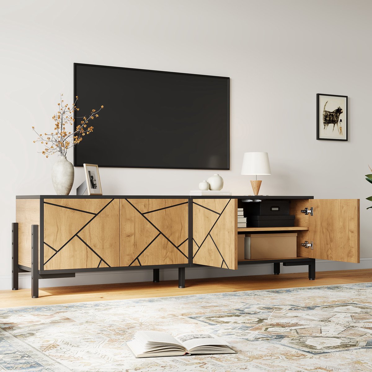 HAUSS SPOLE Tv-Meubel - Geometrisch Design Met 4 Deuren - Voor Kleine Woonkamer En Televis