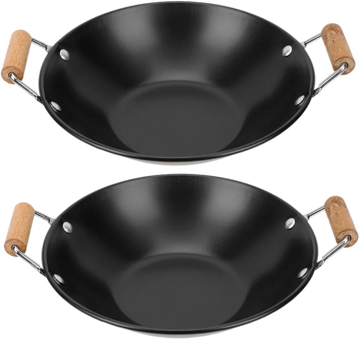 Kookpot met Houten Handvat - Hete Pot Paella - Zeevruchten Koken - Snelle Warmteoverdracht - 25x8CM - Zwart